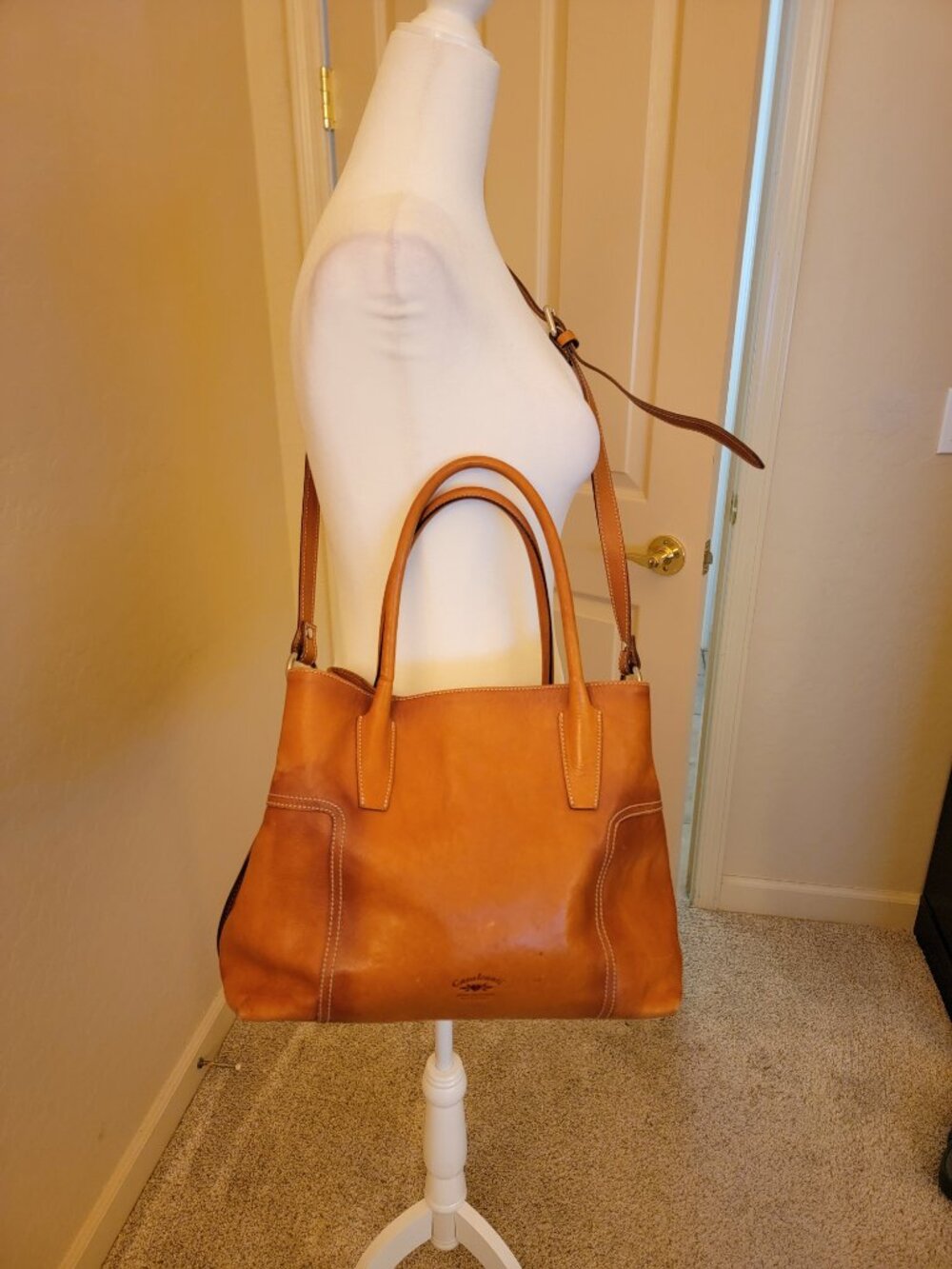 Cavalcanti Tan Leather Tote Handbag Made In Italy Genuine Leather Shoulder Bag